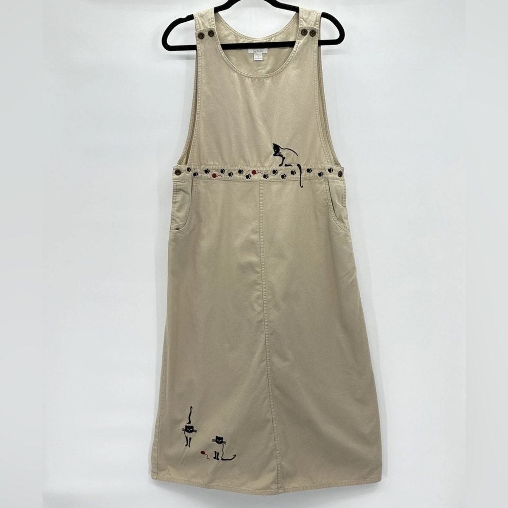 Christopher & Banks Womens Cat Paws Jumper Overall Long Dress Khaki Beige Medium
